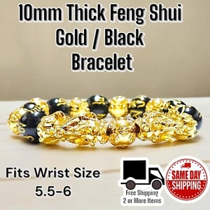 Feng Shui Heavy Gold Plated 10mm Gold & Black Bracelet Wrist Sz 5.5-6 - Picture 1 of 3