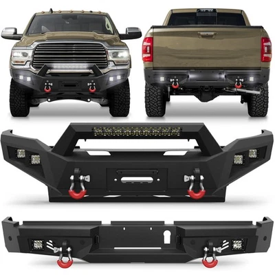 Steel Front /Rear Bumper w/Winch Plate &LED Light For 2019-2025 Ram 2500 3500 - Image 1 of 4