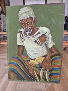 M'BAZ Original Ölgemälde Afrikanische Stammeskunst Dorf Älterer Signiert. auf holz  - Bild 1 von 5