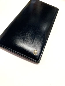 CARTIER VINTAGE PASHA GOLD CC EMBLEM LEATHER LONG WALLET BIFOLD FRANCE BLACK - Picture 1 of 17