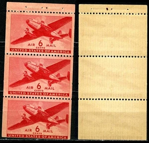 SC# C25a Booklet Pane of 3 - 1941-44 Transport Plane - Mint Never Hinged - Picture 1 of 1