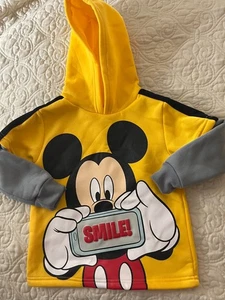 DISNEY MARKE KAPUZENSWEATSHIRT - MICKEY MOUSE "SMILE" KAMERA - GR. 4T - TOP ZUSTAND - Bild 1 von 5