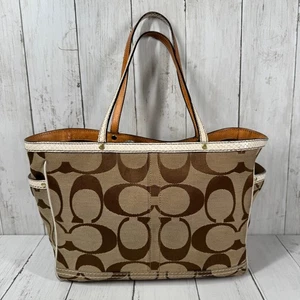 Borsa a tracolla Coach vintage marrone/marrone jacquard firma C bordo pitone B06S-7874 - Foto 1 di 13