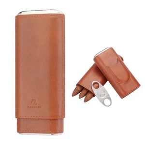 Galiner portasigari in pelle di cedro tagliatubi portatile 3 CT marrone confezione regalo - Foto 1 di 10