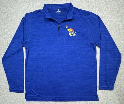 Kansas Jayhawks KU Men’s Size Large Long Sleeve 1/4 Zip Blue Pullover NEW - Image 1 of 4