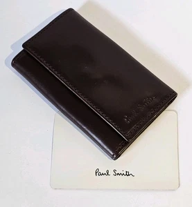 PAUL SMITH Key Holder Card Case Mocha Calf Leather Signature Stripe Trifold - Picture 1 of 15