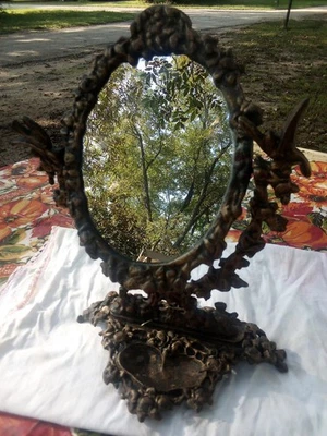 Espejo de escritorio giratorio con marco ÚNICO de hierro fundido dorado DE COLECCIÓN  Foto 1 de 4