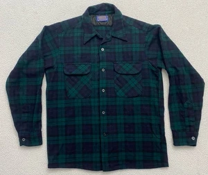 Vintage 70er Pendleton Wollflanell Bordhemd Herren M mittelblau grün kariert - Bild 1 von 10