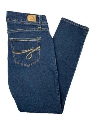 Pantalones de mezclilla para mujer Jordache ajustados azul lavado oscuro talla 6 tiro bajo excelente estado Foto 1 de 4