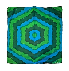 VERA Neumann Scarf Ladybug Designer Signed 23" Blue Green Abstract 1960's Japan - Picture 1 of 8