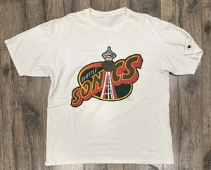 Vintage 1994 Seattle Supersonics Sonics Champion Big Logo Large NBA Shirt - Picture 1 of 8