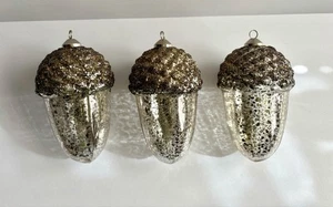 "3 adornos de bellota de vidrio mercurio oro plata brillo estilo bola superior 5,5"" de largo" - Imagen 1 de 15