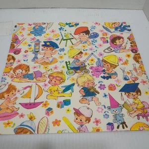 Vtg MCM Baby Girl Gift Wrap Rust Craft 1 New Sheet 20”x29” & Partial Sheet - Picture 1 of 6