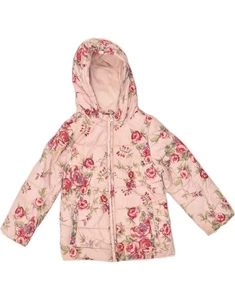 BENETTON Girls Hooded Padded Jacket 3-4 Years 2XS Pink Floral Polyester BJ84 - Picture 1 of 4