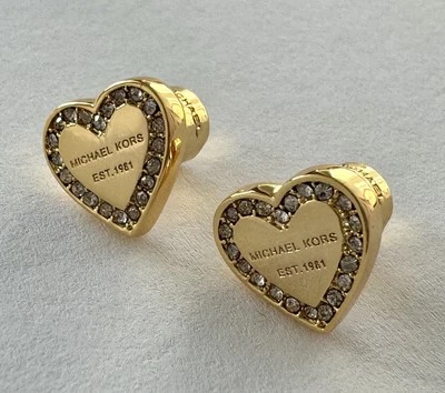 MICHAEL KORS Gold Tone Signature Paved Heart Earrings MKJ3966040 New! ❤️🤩 - Image 1 of 4