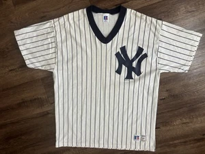 Vintage 1990's Russell New York Yankees V-Neck Tee Shirt XL Jersey - Picture 1 of 6