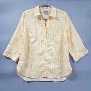 Chicos Top Damen Gr. 1 Medium (8/10) gelbe Bluse 100 % Leinen bügelfrei Geodruck - Bild 1 von 9