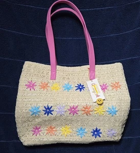 Cat & Jack Paper Floral Straw Flower Embroidery Tote Bag New - Picture 1 of 4
