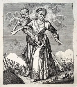 1744 Merian, Dance of Death, Young Woman, copper engraving - Picture 1 of 2