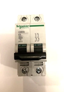 Square D, 24075 Breaker, DIN Rail Mount, 6A, 2P, B Curve, 400VAC, C60N - Picture 1 of 8