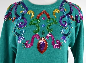 Colorido Paillette Pequeño Bonito Feo Navidad Suéter Abstracto Vacaciones Lentejuelas De Colección  - Imagen 1 de 10