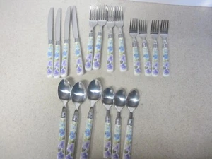 LOT OF 18 GIBSON STAINLESS FLATWARE FLORAL FLOWERS FORK SPOON KNIFE - Picture 1 of 6