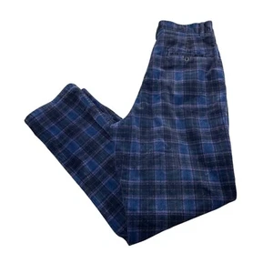 VTG Lands' End Women's Corduroy Pleated Pants Blue/Purple Plaid • Size 12 - Picture 1 of 9
