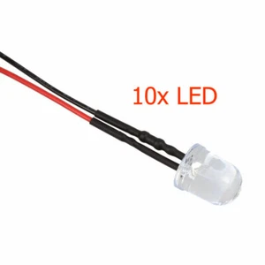 10x LED 10mm BLANCO CRISTAL TRANSPARENTE 4,8 - 12 voltios acabado soldado iluminación para su RC - Imagen 1 de 1