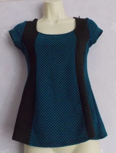 New Ladies LUSTRE turquoise/black panel short sleeve top Size 8 - Picture 1 of 1