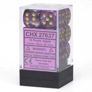 * Chessex Dice D6 Vortex Purple and Gold 12 Count CHX27637 - Picture 1 of 1