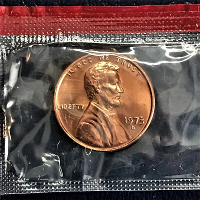 1973 D Lincoln Cent Penny Brilliant Uncirulated from Sealed Mint Set in Cello BU - Image 1 of 2