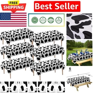Lightweight Cow Print Rectangular Tablecloths Set of 6 for Festive Celebrations - Picture 1 of 8