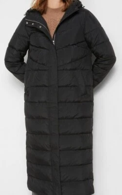 Wintermantel lang gesteppt warm wattiert mit Kapuze bpc schwarz Gr. 46