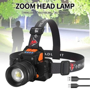 Portable Headlamp USB Rechargeable LED Head Light Zoomable Waterproof Flashlight - Picture 1 of 21
