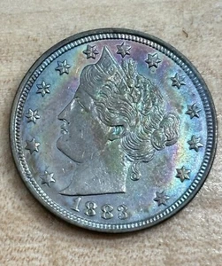 1883 NO CENTS LIBERTY NICKEL  MUST FOR TYPE SET !   RAINBOW 🌈 TONED - Picture 1 of 2