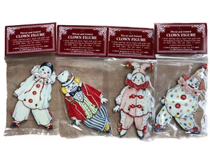 4 figurine clown fustellate e snodate 1992 di B. Shackman & Co 9404 rare NOS ganci - Foto 1 di 6