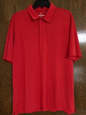 Camisa polo de golf Hanes deportiva a rayas rojas escarlata para hombre talla grande manga corta Foto 1 de 4