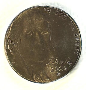 2022-D JEFFERSON NICKEL BU "BLACK BEAUTY" IMPROPERLY ANNEALED PLANCHET ERROR - Picture 1 of 2