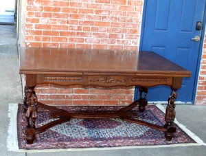 French Antique Brittany Oak Draw Leaf Dining Table | Carved Expandable Table - Picture 1 of 12