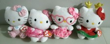 Lot of 4 TY HELLO KITTY CHRISTMAS REINDEER/Pink Heart Glasses BEANIE BABY Plush