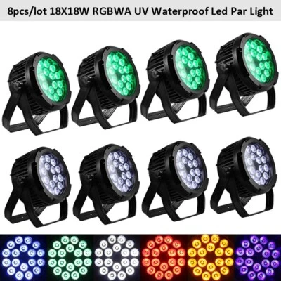 New Version 8pcs 18X18W 6IN1 RGBWA UV Led Par Light IP65 Wash Light For Church - Image 1 of 4
