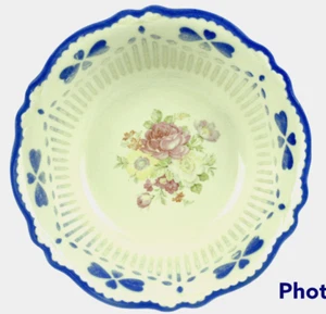 Homer Laughlin Virginia Rose 9.5" Cuenco para Servir H40 N8 Borde Azul Rosa De Colección Años 40 - Imagen 1 de 6