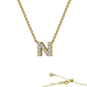 BRAND NEW Lafonn Yellow Gold Plated 0.41CTW Letter N Pendant Necklace 9N094CLG20 - Picture 1 of 1