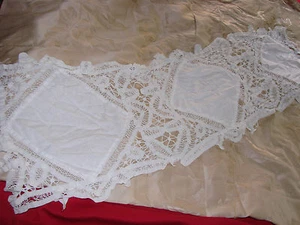 Vintage Tablecloth Runner Tape Lace Battenburg 14x46 white LOT 2 - Picture 1 of 7