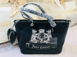NEW JUICY COUTURE BLACK VELVET VELOUR TWIN DOGS DESIGN TOTE BAG + PURSE - Picture 1 of 10