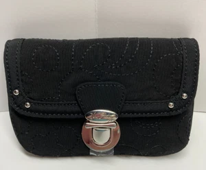 Vera Bradley New Push Lock Flap Wallet Black Quilt Stitch Fabric Key Clip NWT - Picture 1 of 12