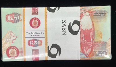 ZAMBIA 50 KWACHA P37 2007 x 100 Pcs Lot BUNDLE ZEBRA BIRD CHAIN BREAKER UNC NOTE - Image 1 of 4