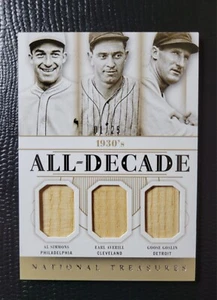 2014 NATIONAL TREASURES 01/25 ALL-DECADE 1930'S SIMMONS / AVERILL / GOSLIN  - Picture 1 of 8