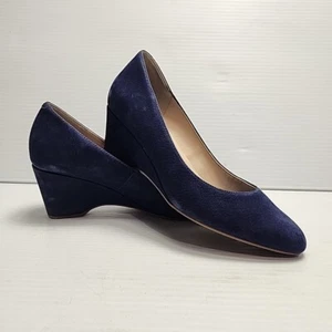 Cole Haan Women's The Go-to Wedge Pump Heels Sz 5 Marine Blue Nubuck - Picture 1 of 8