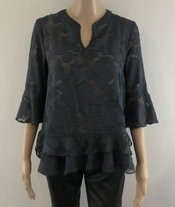 Target Colleciton Grey Floral Sheer Frill Lace Blouse Top Size 8 - Picture 1 of 7